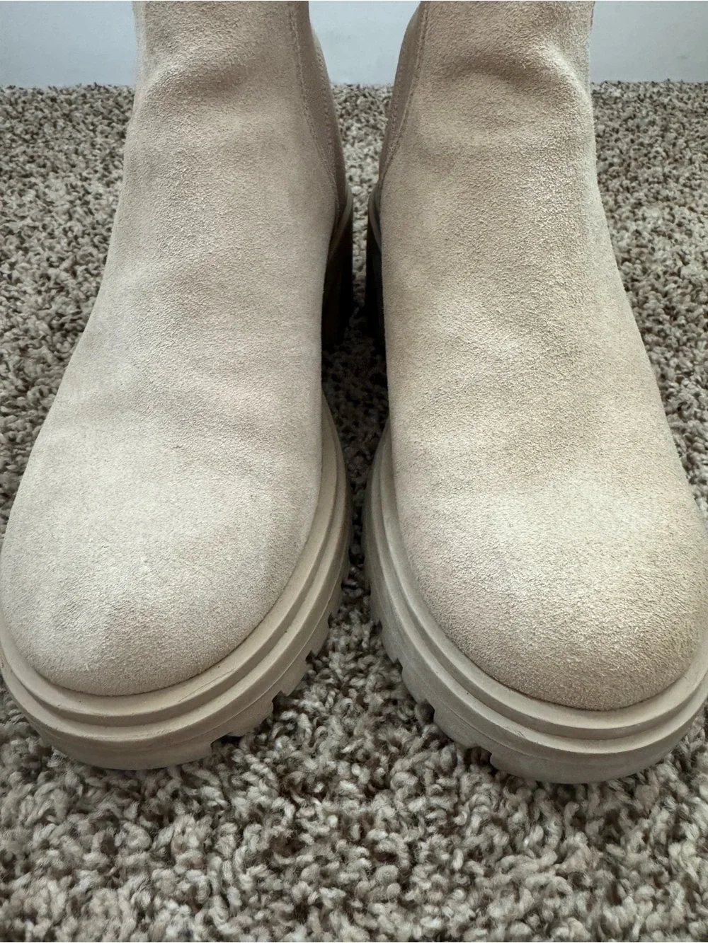 Steve Madden Beige Chunky Heel Ankle Booties